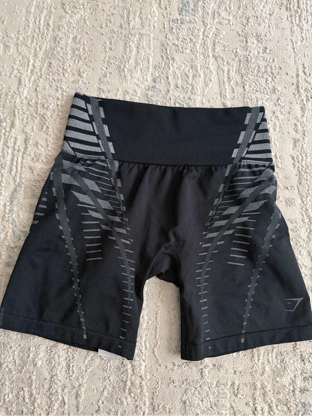 Gymshark Black High-Waist Bike Shorts with Gray Pattern